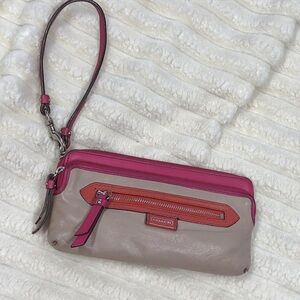 Coach Pink, Orange, & Beige Ok Condition Leather Clutch Wristlet